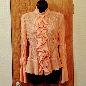 Allison Taylor Peach Button-Down Ruffle Top Medium
